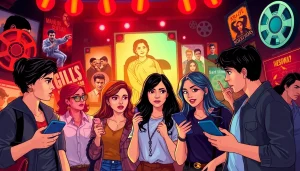 Explore the lively atmosphere of Bollywood gossip at https://theopinionatedindian.com with vibrantly illustrated characters.