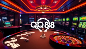 Engage with the exciting qq88 link mới while experiencing a luxurious casino atmosphere filled with tables and slot machines.