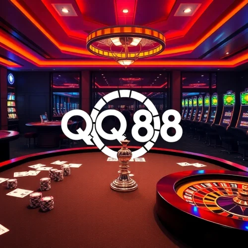 Engage with the exciting qq88 link mới while experiencing a luxurious casino atmosphere filled with tables and slot machines.
