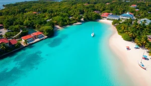 Beautiful aerial view of Ambergris Caye, showcasing Remax Belize properties amid turquoise waters.