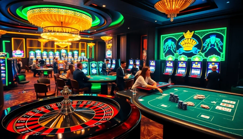 Experience the excitement at Trang chủ MMOO with vibrant casino gaming tables and luxurious slot machines.