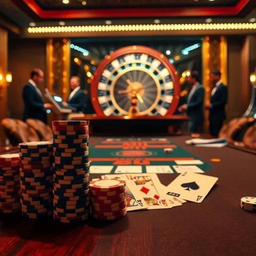 Winning at the poker table with hi88.photo: sophisticated players, stacks of chips, and exciting casino ambiance.
