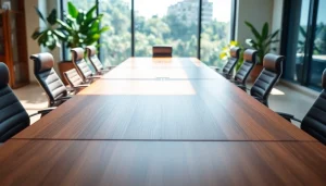 Highlighting conference tables in a modern office setup, showcasing style and functionality.