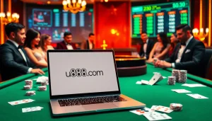 Experience the thrill of u888.com with a vibrant, luxurious casino atmosphere showcasing gaming excitement.