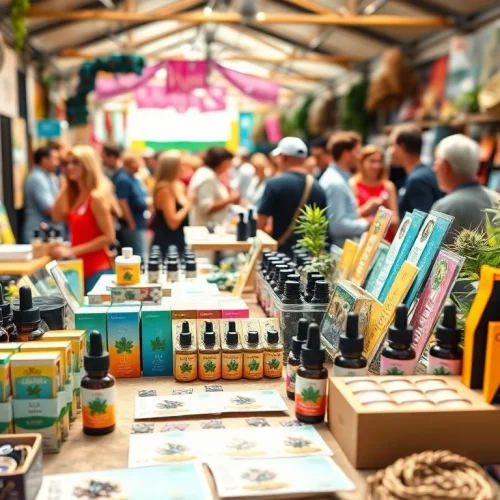 Découvrez des produits blato cbd variés, présentés dans un marché animé et vibrant.