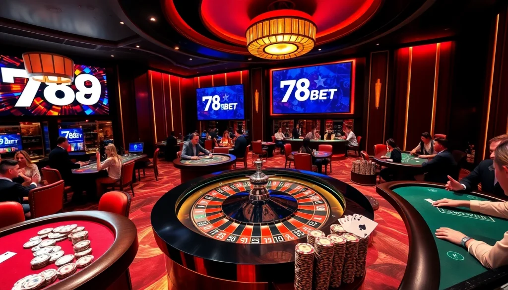 Experience the thrill of 789BET đăng nhập with vibrant casino tables and enthusiastic players in an engaging gambling environment.