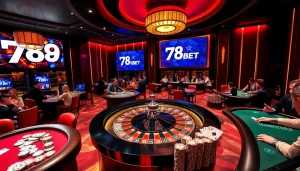 Experience the thrill of 789BET đăng nhập with vibrant casino tables and enthusiastic players in an engaging gambling environment.