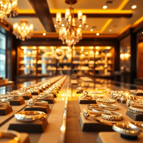 Find a Juwelier in der Nähe with an elegant jewelry display in a luxurious boutique.