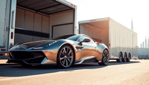 Transporting a luxury vehicle with care at https://luxuryautocarriers.com in a professional and secure environment.
