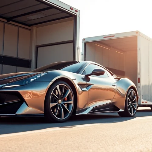 Transporting a luxury vehicle with care at https://luxuryautocarriers.com in a professional and secure environment.
