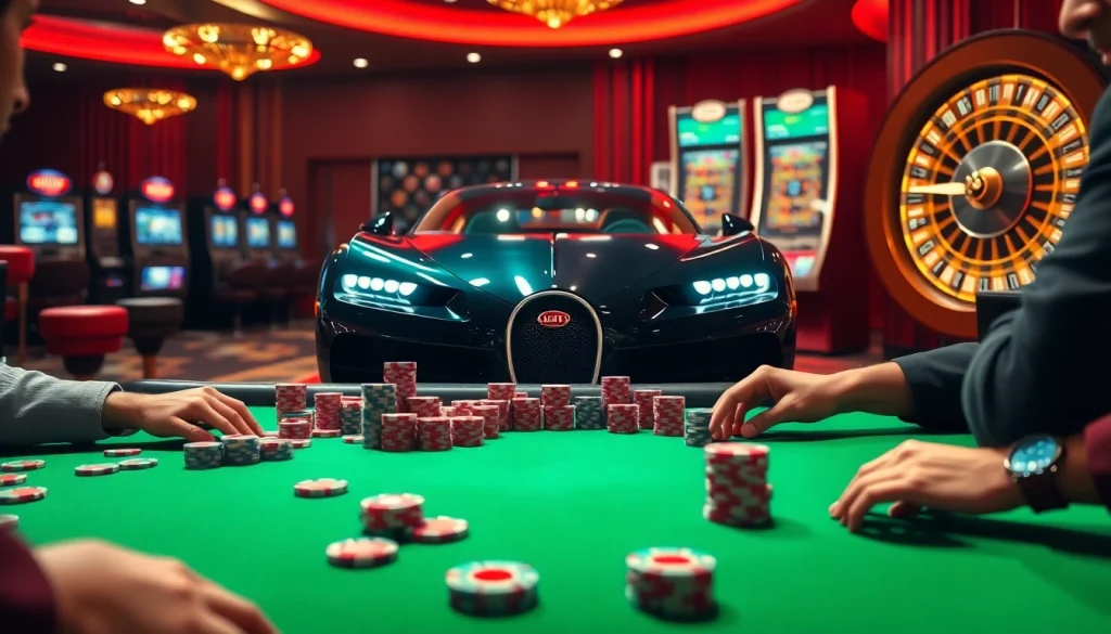 Experience high-stakes gaming with Bugatti8 at a vibrant casino table featuring active gameplay.