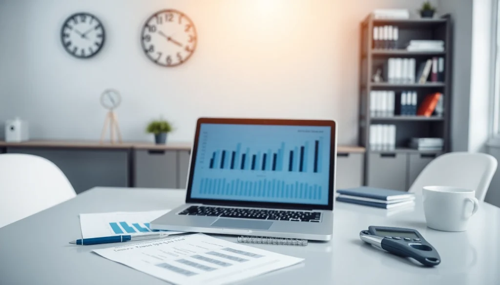 Księgowość dla firmy transportowej w profesjonalnym biurze z wykresami i narzędziami księgowymi.