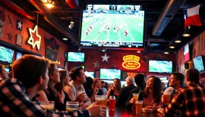 Engaged fans in Texas enjoying sports betting atmosphere with live games.