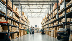 Efficient warehousing environment showcasing organized shelves and diligent employees in action.