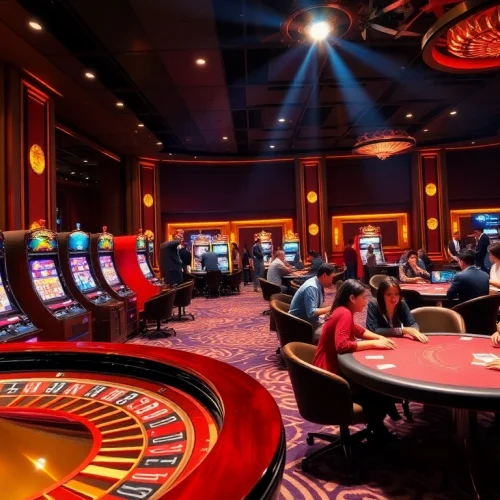 Action-packed gambling scene at Nhà Cái RR88 with a roulette wheel and engaged players.
