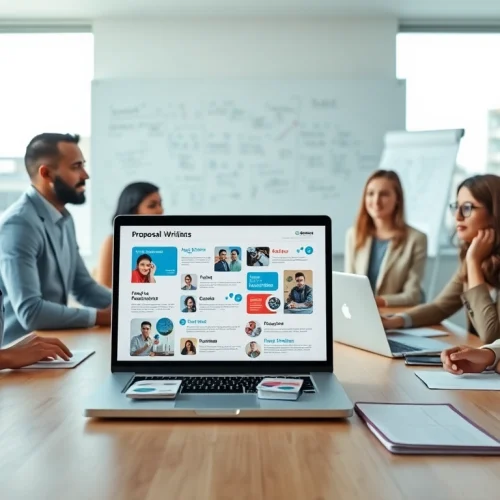 Engage with Customized Proposal Writing through collaborative team discussions and design elements.