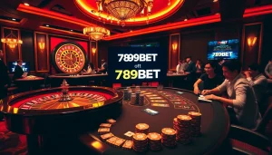 Experience the excitement of gambling at 789BET with vibrant casino tables and poker action.