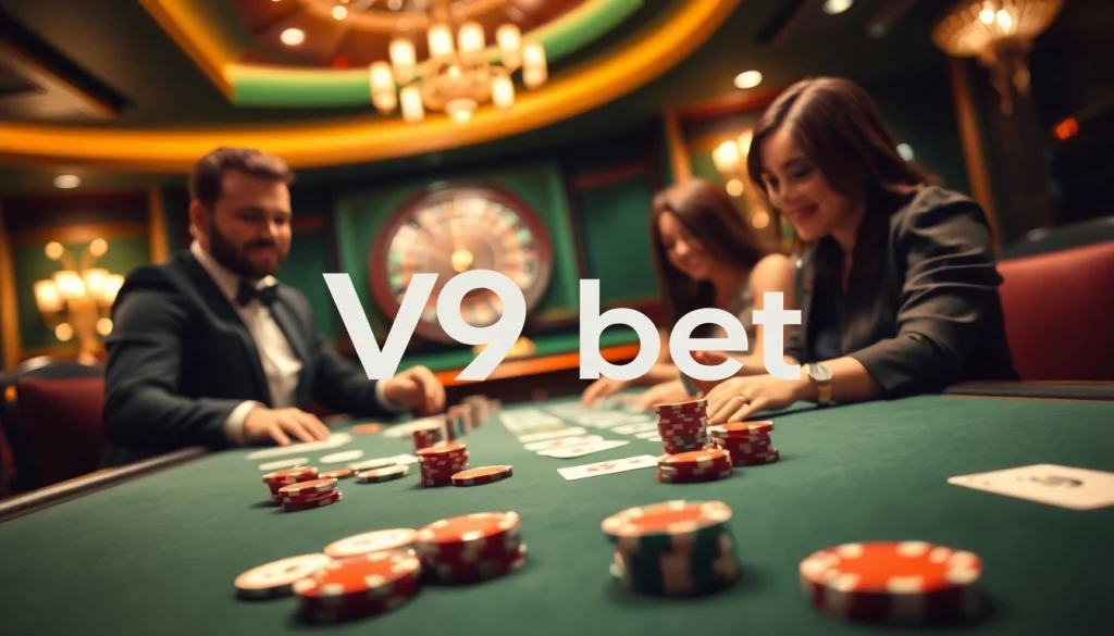 Join the excitement of V9 bet as players strategize at vibrant casino tables.