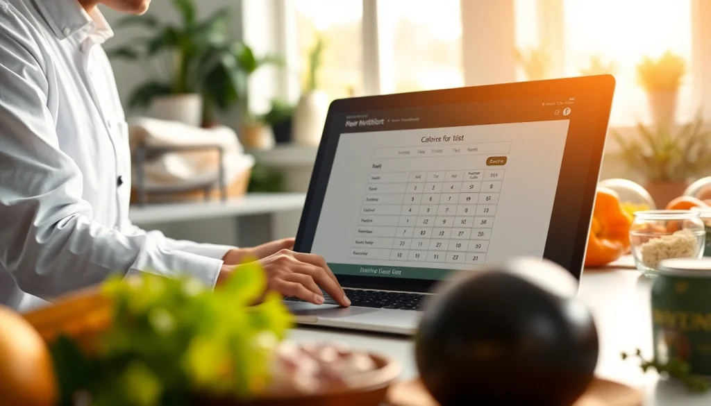 Calculate daily caloric needs using the calorie calculator in a bright, healthy environment.
