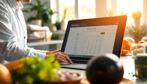 Calculate daily caloric needs using the calorie calculator in a bright, healthy environment.