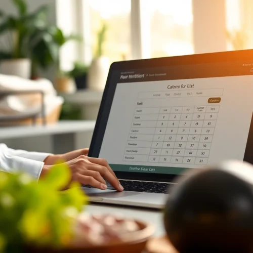 Calculate daily caloric needs using the calorie calculator in a bright, healthy environment.
