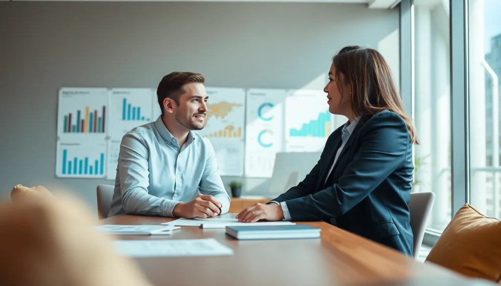 Engaging professionals discussing Insurance Claims Help in a modern office.