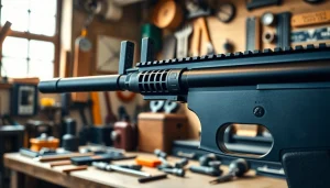 Showcasing the ar15 super safety trigger mechanism in a tactical workspace highlighting quality.