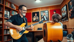 Learn guitar skills with professional guidance at https://guitarlessons.co.uk in a warm music studio.