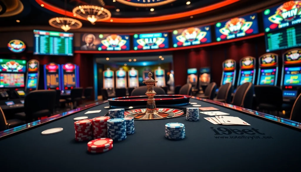 i9bet online casino showcasing vibrant gambling activities and luxurious gaming atmosphere