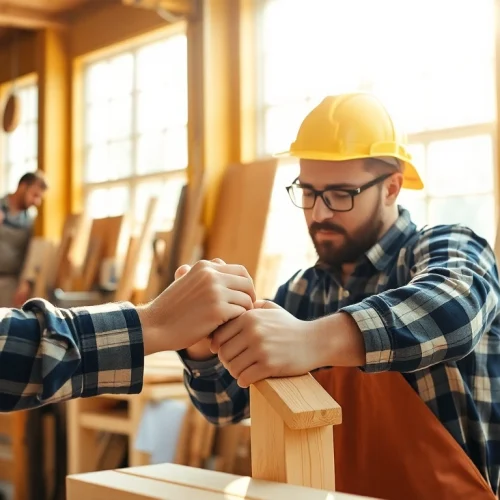 Experience a Carpentry Apprenticeship Near Me featuring skilled craftsmen in a vibrant workshop.