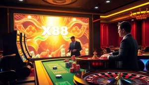 Experience the thrill of winning with XX 88 in a glamorous online casino environment showcasing vibrant games and strategic gameplay.
