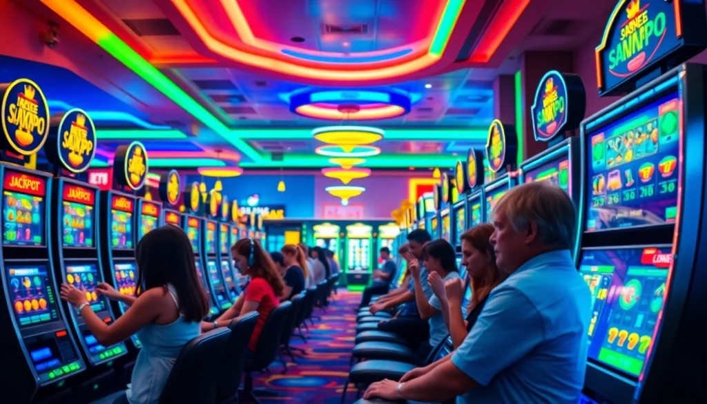 Menggunakan slot depo 1k dalam suasana permainan kasino yang meriah dan penuh energi.