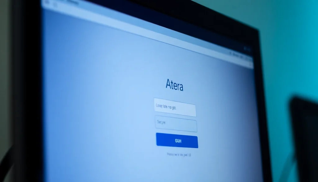 Atera login page displayed on a computer screen, highlighting secure access and user credentials.
