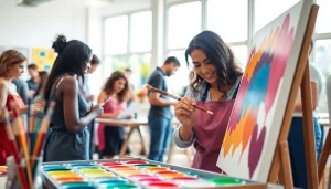 Engaging acrylic painting workshop experience at https://acrylicpedia.com showcasing vibrant creativity.