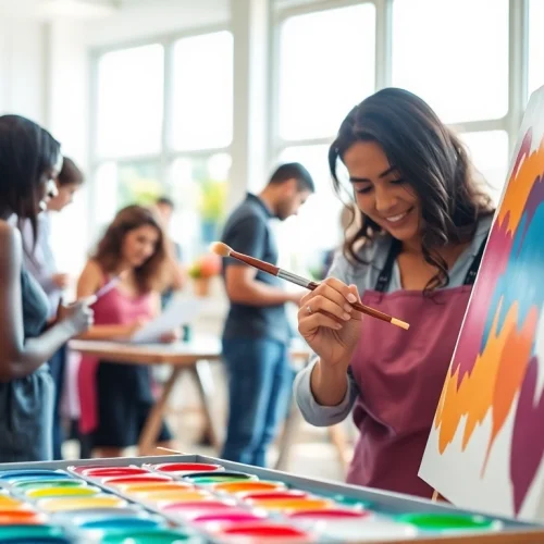 Engaging acrylic painting workshop experience at https://acrylicpedia.com showcasing vibrant creativity.
