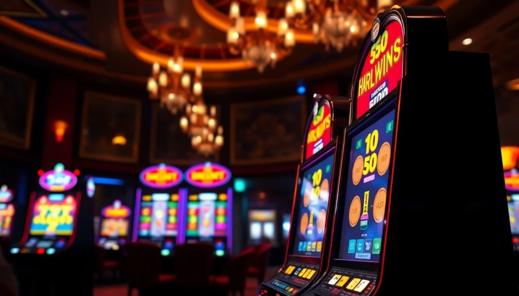 Bermain slot deposit 5000 dengan mesin slot yang berwarna-warni dan menonjol.