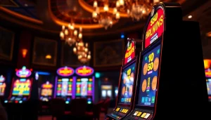 Bermain slot deposit 5000 dengan mesin slot yang berwarna-warni dan menonjol.