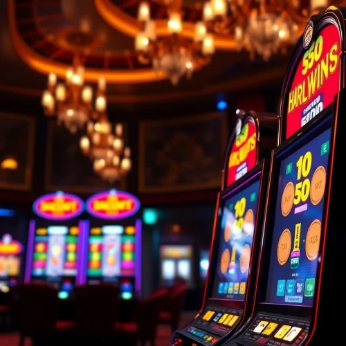 Bermain slot deposit 5000 dengan mesin slot yang berwarna-warni dan menonjol.