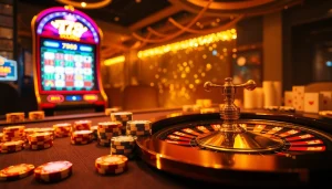 Players enjoying vibrant casino games at 789club, featuring roulette chips and slot machines.