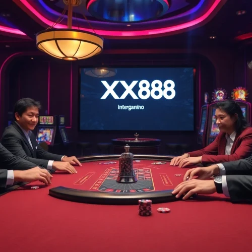 Players enjoying a high-stakes poker game at XX88 casino with thrilling atmosphere.