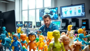 3D character modeling artist creating designs at https://www.cubifycreations.com with vibrant character models.