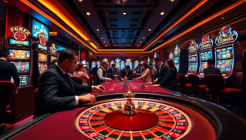 Experience the thrill of EV88 with players engaging at a glamorous casino table, showcasing luxury and excitement.
