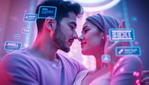 Futuristic digital relationship showcasing sex AI with immersive interfaces and emotional connection.