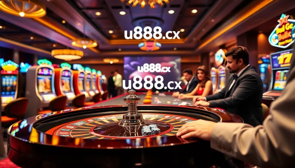 Experience the excitement of gaming at u888.cx with vibrant casino tables and players in action.