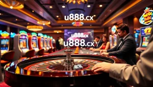 Experience the excitement of gaming at u888.cx with vibrant casino tables and players in action.