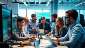 Engaging software QA team analyzing data and testing at https://xqa.ca in a modern office setting.