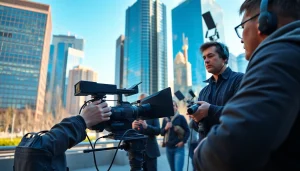 Capture of a Video Production Company Calgary team filming in the heart of the city with dynamic energy.