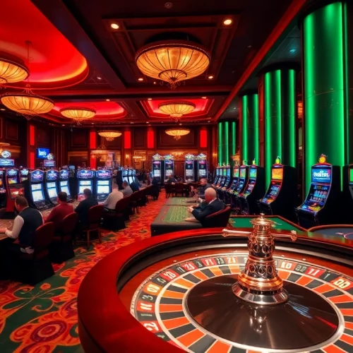 Cảnh nhộn nhịp tại casino Betvip, người chơi đang tận hưởng các trò chơi bàn và máy đánh bạc sôi động.
