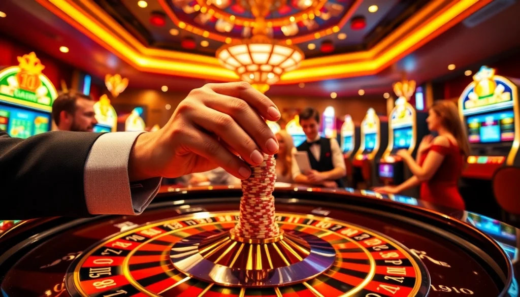 Exciting casino action with players and roulette table at https://rr88.wales/ showcasing a vibrant gambling atmosphere.