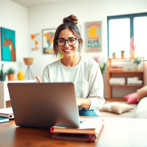 Engaging photo of a UK Lifestyle Blog setup with vibrant decor and a cozy workspace.